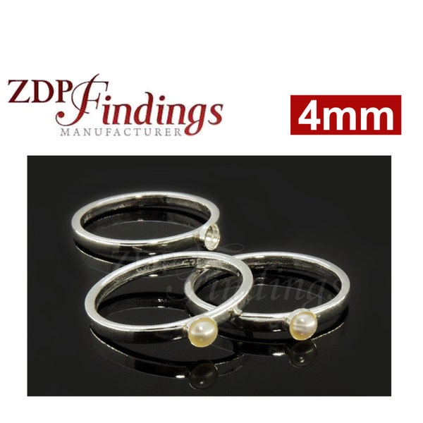 2pcs x Round 4mm Bezel Cup Sterling Silver 925 Stacking Ring Setting Fit Flat Back Stone, Select Your Ring Size (XR04) Silver Ring bezel