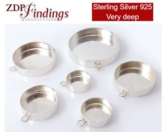 15% OFF Very Deep Round Sterling Silver 925 Bezel Cup Tray Pendant For Setting High Stones or Resin rock, Choose your Size (RDV1H)