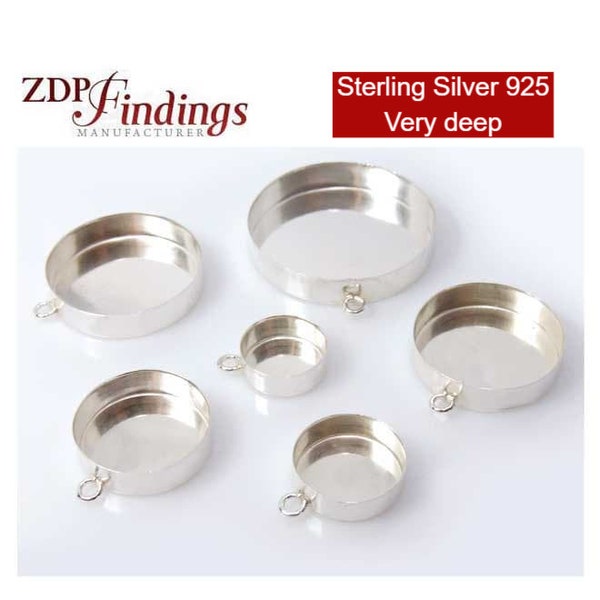 15% OFF Very Deep Round Sterling Silver 925 Bezel Cup Tray Pendant For Setting High Stones or Resin rock, Choose your Size (RDV1H)