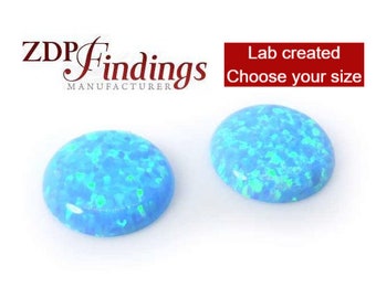 Round 3-16mm Light Blue Sparkling Opal Lab Created Multi Color Cabochon, Choose Your Size (OPBRDCBV)