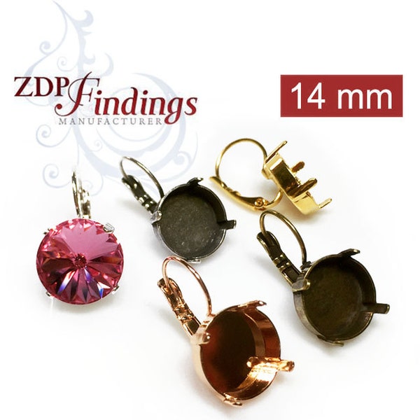 6pcs x Round 14mm Bezel Earrings Setting Fit Swarovski Rivoli 1122 Crystal, Choose your Finish (LBRD14RIV)