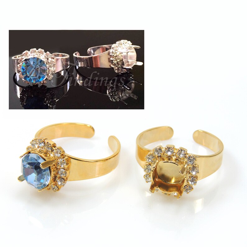 Crystal Setting Ring 8mm Bezel Adjustable Ring for Setting With Clear Crystals Rhinestone ...