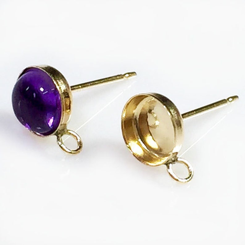 4pcs x Bezel Cups 6mm with Ring 14k Gold filled Earring Backs included 6116GF