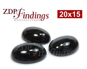 楕円形 20 x 15 mm 天然ブラックオニキスカボション (BDS19) 4個