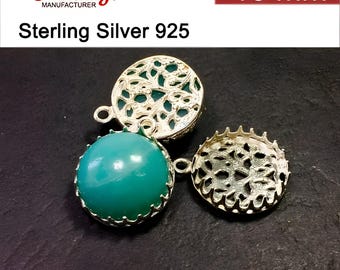 2stk x Quality Cast 16mm Sterling Silber 925 Filigrane Runde Lünette Cup für Einstellungen Cabochon (2500387SH)