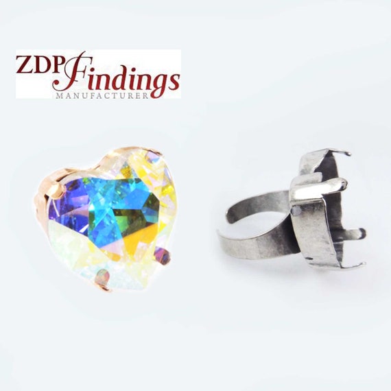 2pcs X 28mm Heart Adjustable Ring Bezel Setting Fit