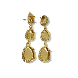 2 szt. x kolczyki ślubne w kształcie gruszki 14 x 10 mm, pozłacane, długie, wiszące, z kryształkami Swarovski 4320 (POPR141418CRYGP)