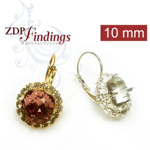 2pcs x Square 10mm Bezel Earrings For Setting w/ Crystal Rhinestone  fit Swarovski 4470 Choose your Finish (LBSQ10CRY2V)