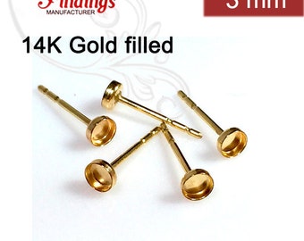 May include: Five gold-filled earring posts with 3 mm bezels. 14K Gold filled.
