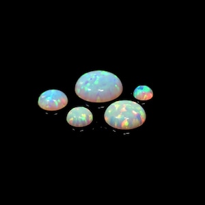 Round 3-14mm White Sparkling Opal Lab Created Multi Color Cabochon (OPWRDCBV)