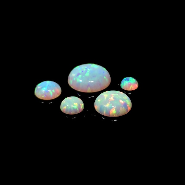Round 3-14mm White Sparkling Opal Lab Created Multi Color Cabochon (OPWRDCBV)