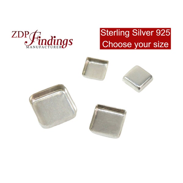 ZDP Manufacturer, 6pcs x Square Closed Corners Bezel Tray Resin Jewelry, 925 Sterling silver Bezel Cup, Choose Your Size (SQXCVAR)