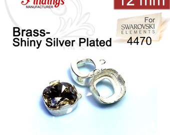 6pcs Quality Cast 12mm Shiny Silver Plated Bezel Pendant Settings fit European 4470 crystals DIY (N3SP)
