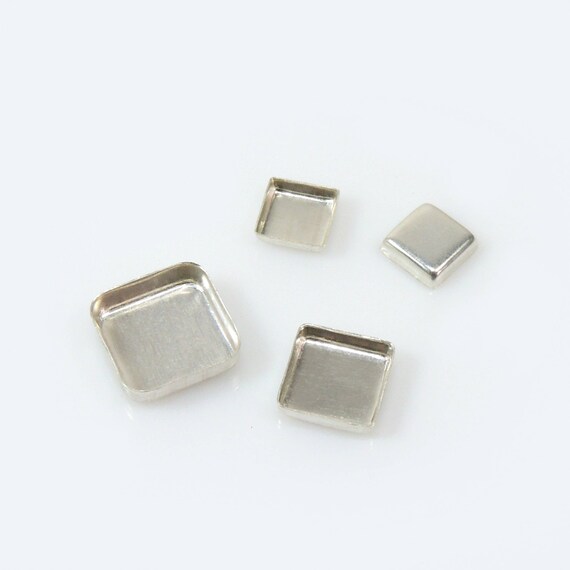 925 Sterling silver Bezel Cup SQXCVAR Choose Your Size 6pcs x Square Closed Corners Bezel Tray Resin Jewelry