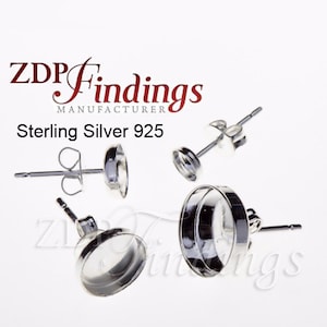 10pcs x Round Bezel Cups Earring Posts, 925 Sterling Silver, Direct from Manufacturer, Choose your Size (6100SHV)
