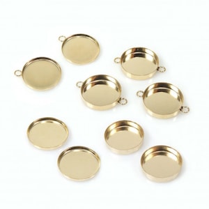 2pcs x Round 12mm Bezel Cup Tray Pendant Connector Setting 14k Gold Filled, Choose your depth and Number of Loops (RD12GFV)