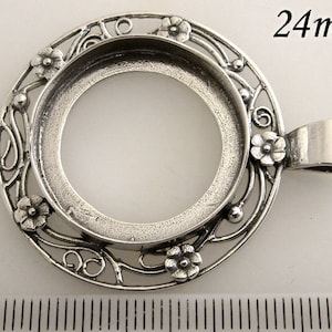 24mm Round Bezel Cup Antique Sterling Silver 925 (Oxidized) ( 8429)