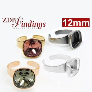 2 piezas x copas de bisel de anillo de 12 mm de cojín cuadrado para pegar Swarovski 4470, elija su acabado (AARGNSQ12V)