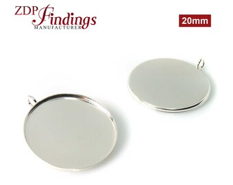 6 stuks x rond 20 mm bezel cup-instellingen met lus, sterlingzilver 925 (RD201VF) ZDP Manufacturer