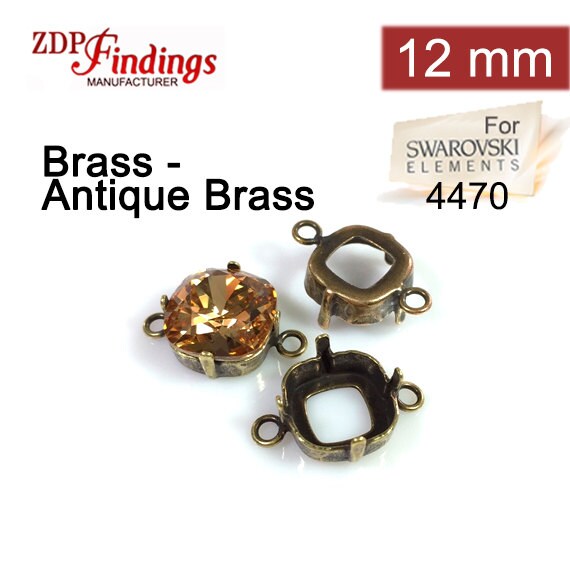 10pcs x Square 12mm Open Back Connector Antique Brass Bezel Cup For Setting. fit Swarovski 4470 (SQH12LABR) ZDP Findings MANUFACTURER