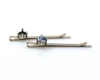 2pcs x Hair pin  Bobby Pin base fit Swarovski ss39, Silver plated (BOB39ASP)