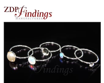 2pc x Sterling Silver 925 delicate Skinny Stacking Bezel cup Ring fit Round Cabochon Gemstone, Choose Your Size (XR0XT) Silver Ring bezel