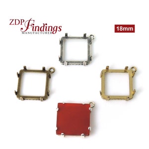 2pcs x 18x18mm Square Bezel w/ loop and prongs for DIY Jewelry making, choose your color (TBL18VAR)
