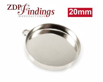 6 x rond 20 mm bezel cup-instellingen met lus, sterlingzilver 925 (RD201V) ZDP Fabrikant