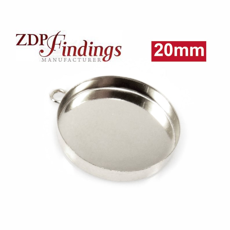 4pcs x Round 20mm Bezel Cup Settings with Loop Sterling Silver 925 RD201V