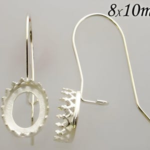 4pcs x Oval 10x8mm Quality Cast  Bezel on Kidney Wire Sterling Silver 925 (956318)