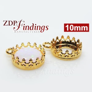 6pcs x Quality Cast 10mm Shiny Brass Round Bezel Crown Cup Settings Flat Back Cabochon, Choose Your Finish (2500262V) by ZDP Findings