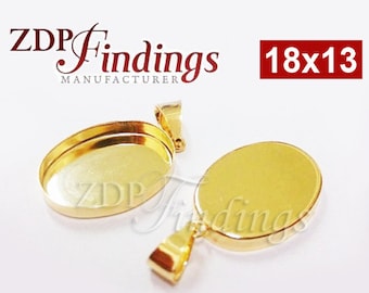 2pcs x Oval 18x13mm Bezel Cup with Bail 14k Gold-filled Pendant (POV1813GF) by ZDP Findings MANUFACTURER