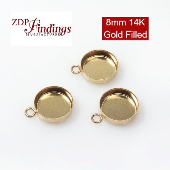4pcs X Round 8mm Bezel Cup Tray With Loop, Pendant 14k Gold Filled
