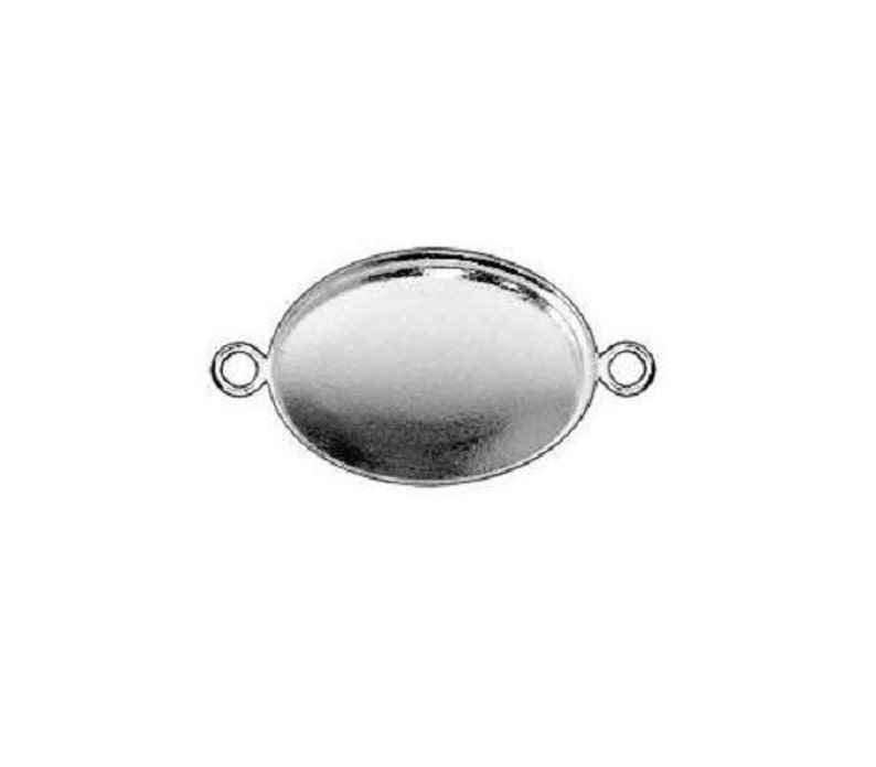 May include: Silver oval pendant with two loops on the sides. The pendant is designed to hold a cameo or other decorative element.