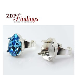 4 piezas x 18x13 mm ajustable forma de pera anillo plateado brillante ajuste cristal Swarovski 4320 (RGM18PRSP)