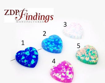 2pcs x 10mm Opal Heart Bead Charm Pendant bracelet Lab Created, Choose Your Color (OPHR10V)