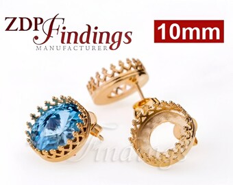 4pcs x Round 10mm fit European crystals SS47 Quality Cast Earring Base Bezel Cups Gold Plated on Sterling Silver 925 (956320SHGP)