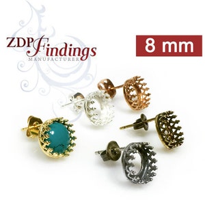 6 Stück x 8mm Qualität Cast Crown Bezel Post Ohrring-Einstellungen, Wählen Sie Ihr Finish (956328V) von ZDP Findings HERSTELLER