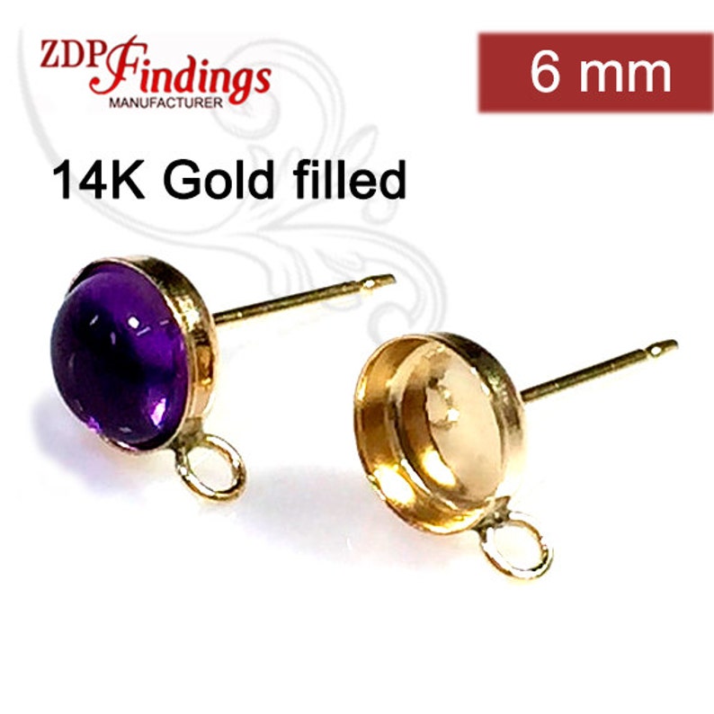 4pcs x Bezel Cups 6mm with Ring 14k Gold filled Earring Backs included 6116GF