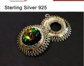 2 Stück x runde 14mm Qualität Cast Sterling Silber 925 Bezel Cups zum Fassung. passend für Swarovski Rivoli 1122 (2500558SH)