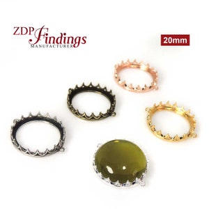 4pcs x Quality Cast  20mm Spiked Round Crown Bezel Cup Connector  Brass Plated ,choose your plating (EVRD20LVAR)by ZDP Findings MANUFACTURER