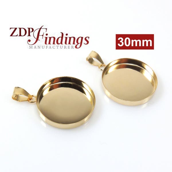 1pc x Round 30mm Bezel Cups with Bail 14k Gold Filled (PRD301GF) by ZDP Findings MANUFACTURER