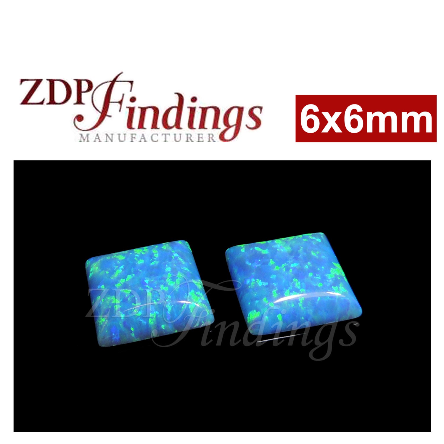 6pcs x Square 6x6mm Opal Lab created Cabochon Gemstones (OPBSQCB6)