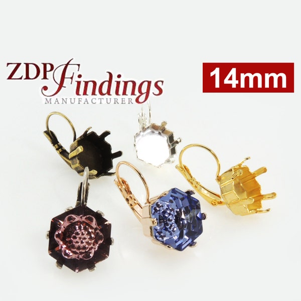 6pcs x Hexagon 14mm Bezel Setting Earrings fit Swarovski 4681 Crystal, Choose your Finish (LBHX4681V)