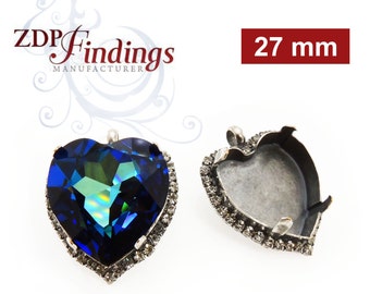 28mm Heart Rhinestone Base Setting Pendant Fit Swarovski 4827 Crysal, Choose Your Finish (661001403V) by ZDP Findings MANUFACTURER