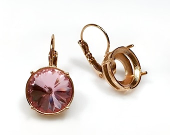 4pcs x 12mm Round Rose Gold Plated Bezel Lever back Earrings Setting Suitable for European 1122 (LBN6RP)