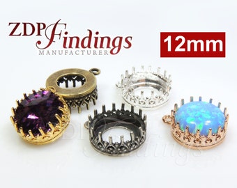 4pcs x Quality Cast 12mm Round Crown Bezel cup Tray Setting Pendant fit Swarovski 1122 crystals, Choose your Finish (L1RD12PV)  ZDP Findings