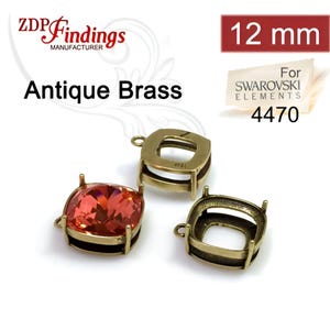 6pcs x Quality Cast 12mm Antique Brass Plated Bezel Pendant Settings fit Swarovski 4470 crystals DIY (N2ABR)