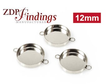 6pcs x Round 12mm Bezel Cup with 2 Rings Sterling Silver 925 - choose your depth ;ZDP Manufacturer