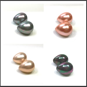 4pcs x Big 16x12mm Shell Pearl Gemstones, 5mm Half Drilled Hole Teardrop. Choose your Color  KPPR1612